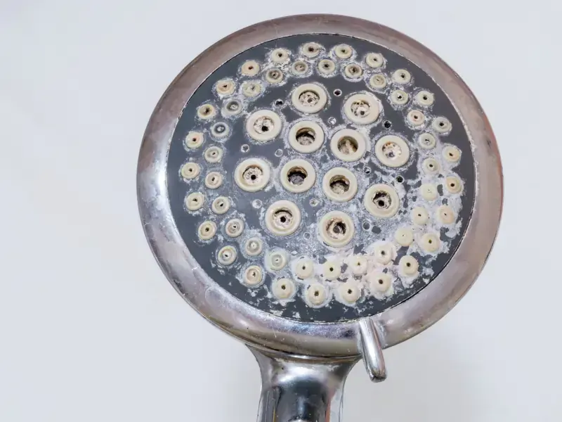 Limescale blocks showerhead