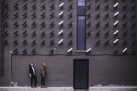 Wall of security cameras