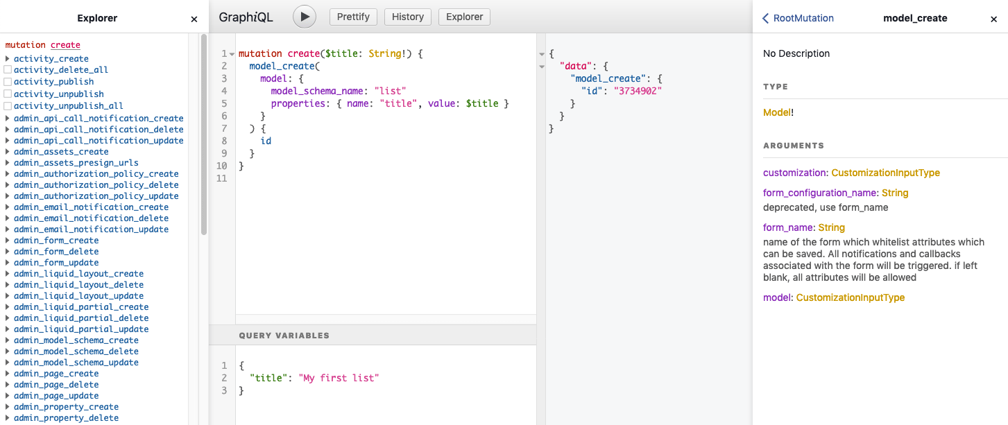 Screenshot of the GraphiQL editor