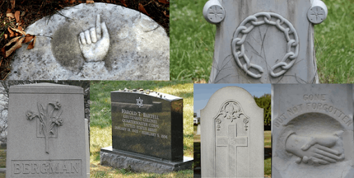 Collage of headstones symbols