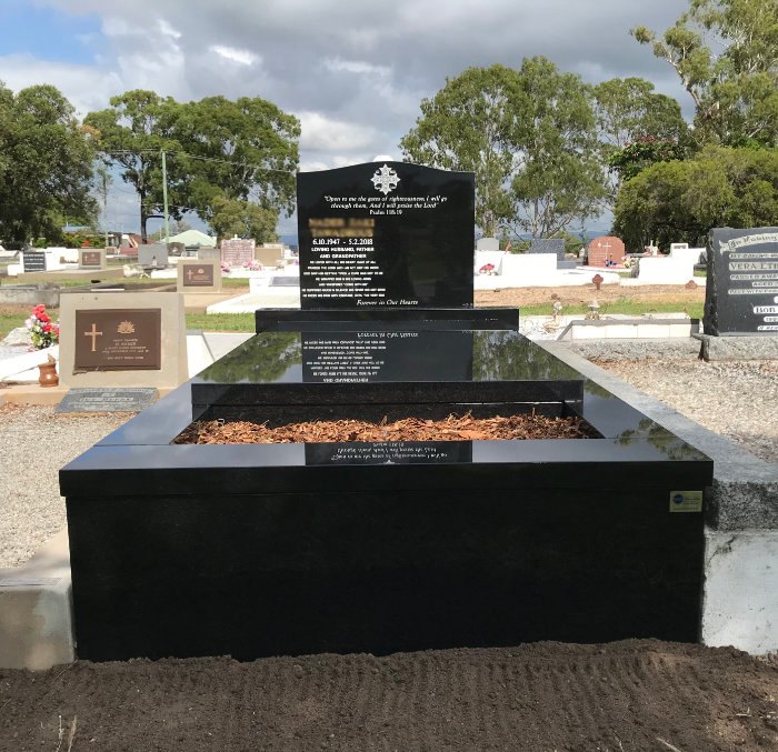 Gravestone black granite with gold inscription