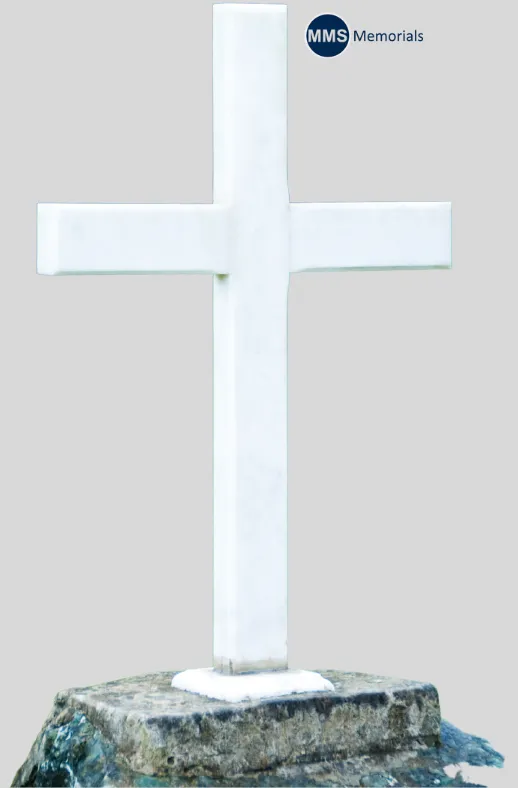 Simple cross design gravestone in white