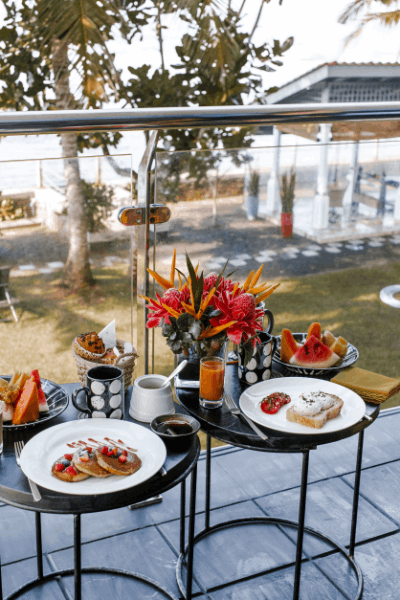 Glass balcony balustrade with breakfast