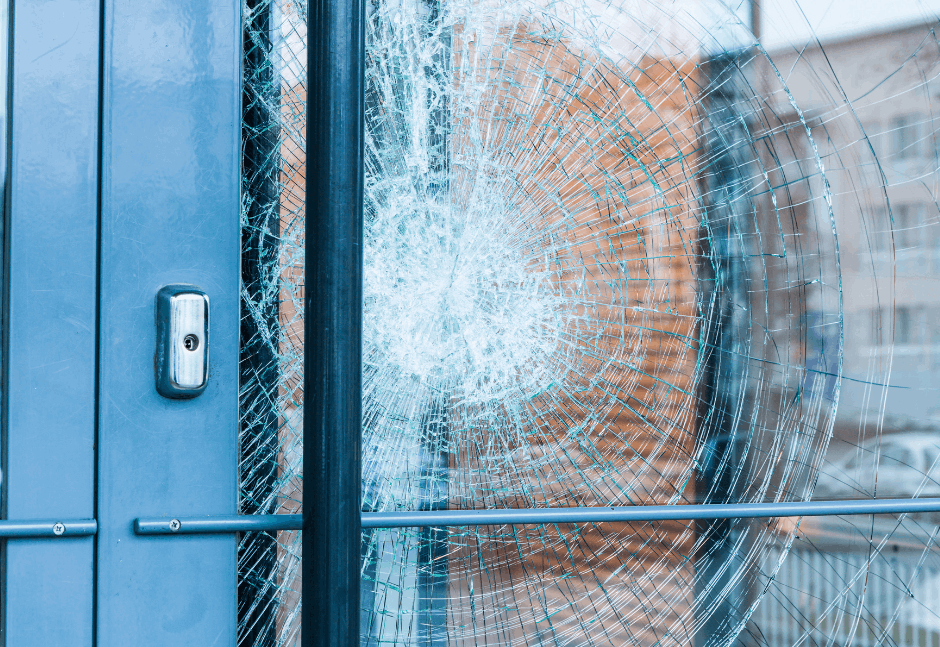 Shattered glass door pane