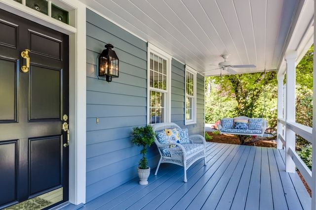 Porch with double hung windows