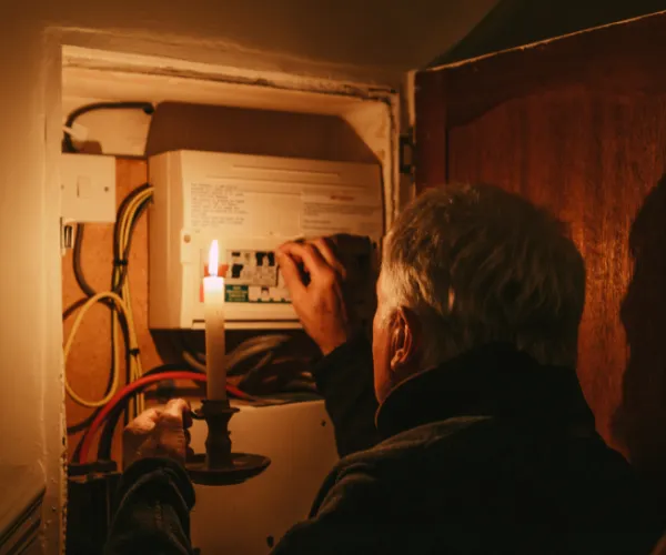 man checking fuse box