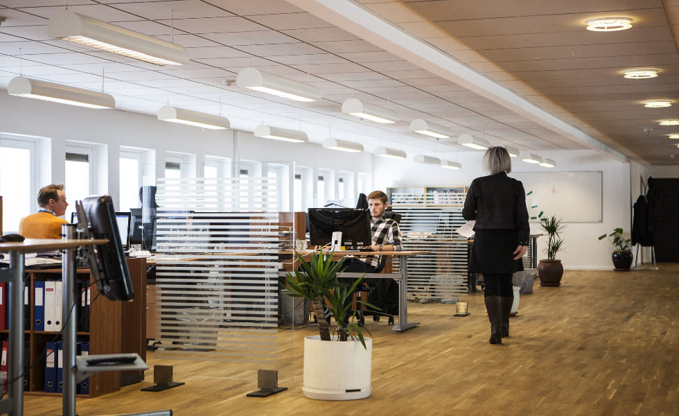 office with stall and computers