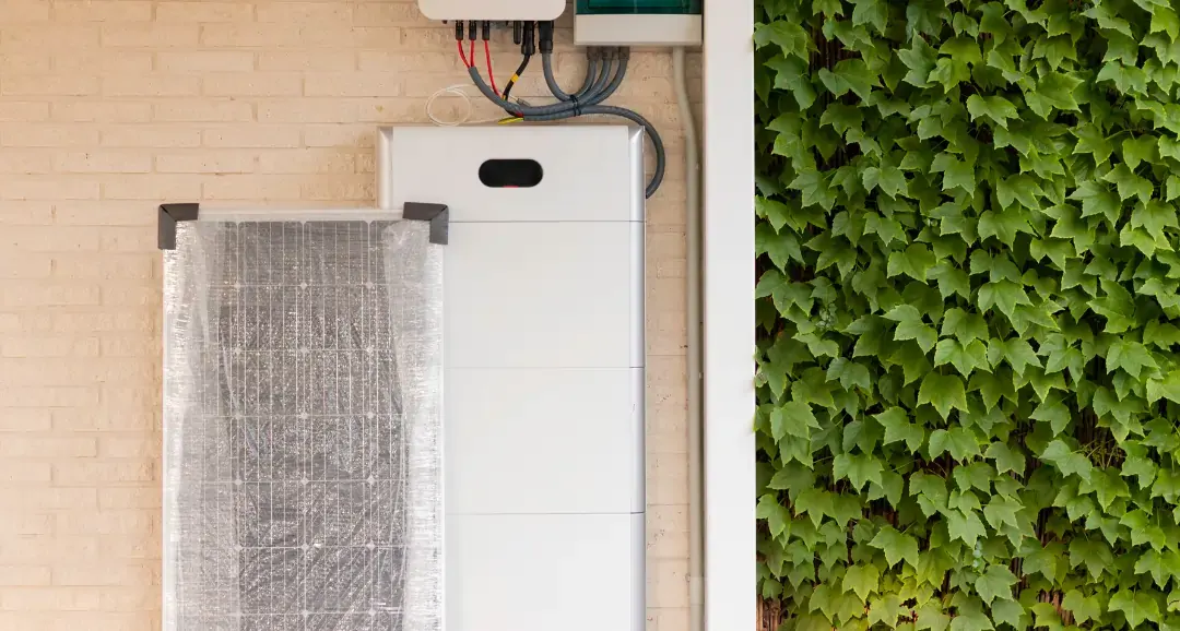 Solar panel, solar inverter and solar battery being installed by Powerix technicians