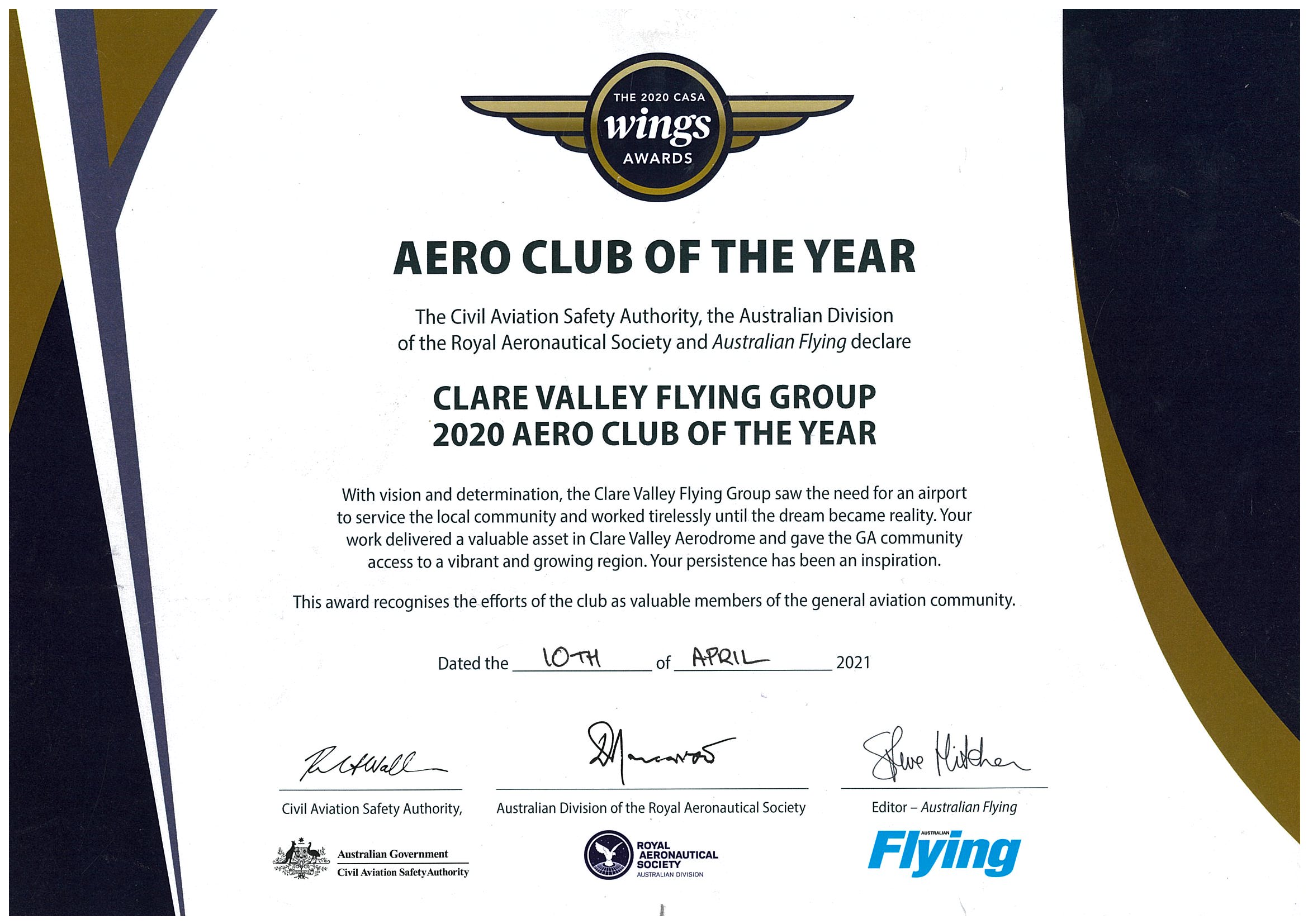 Casa Wings Award Certificate 2020 Large