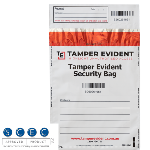 White SCEC Endorsed A5 Tamper Evident Security Bags