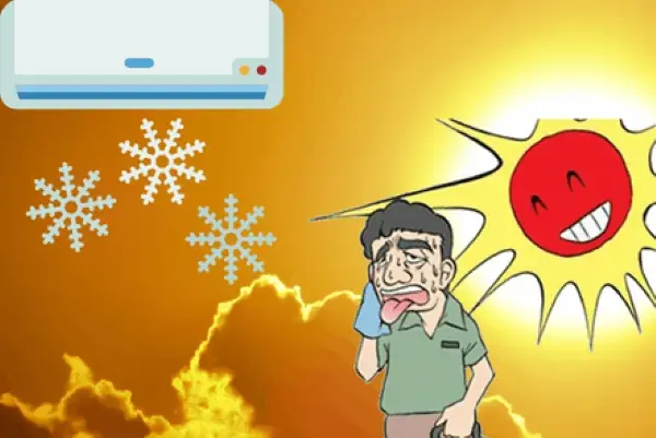 cartoon of man sweating and sun