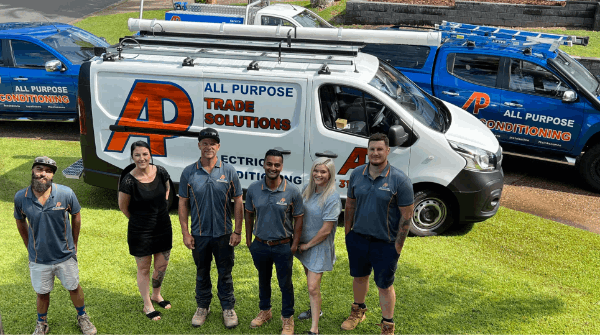 All Purpose Air Conditioning team and work vehicles