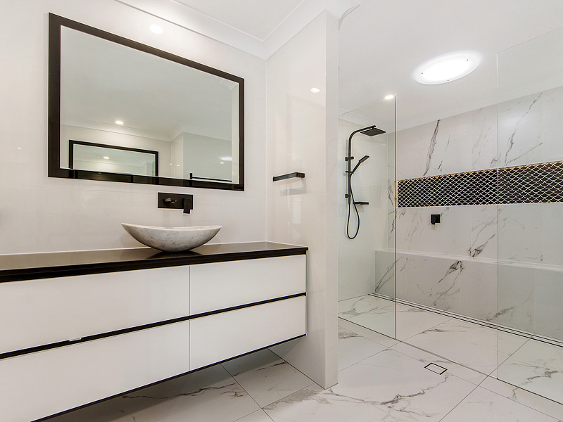 Large vanity and shower