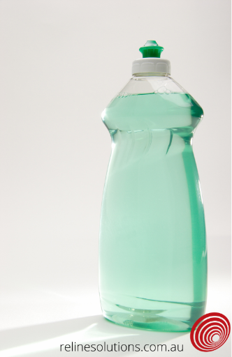 dish soap or washing up liquid used with hot water to clean drains and clear clogs