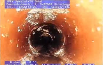 CCTV drain camera view inside a drain pipe