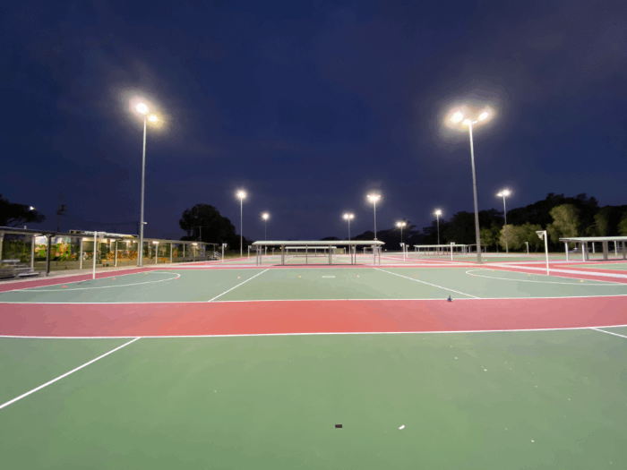 Caboolture Netball Court Lighting Project at night