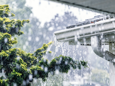 rainwater pouring out of gutters