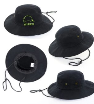Wide brim hat Black with green embroidery front only