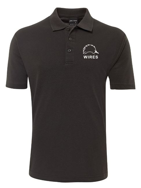 Mens Synthetic dark Grey Polo with white print front and back (same as existing)