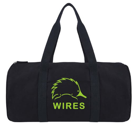 Barrel Bag Black with green print both sides