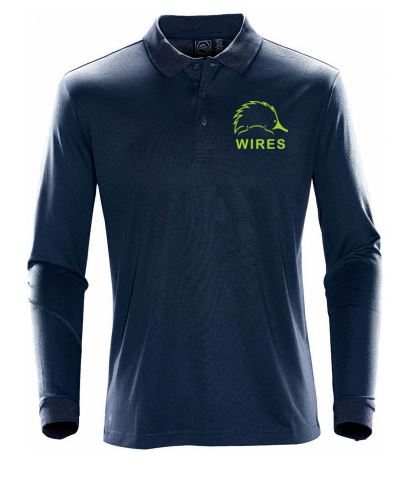 Unisex Long sleeve polo synthetic Black with green embroidery front only