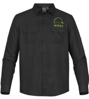 Unisex Safari Shirt Black with green embroidery front only