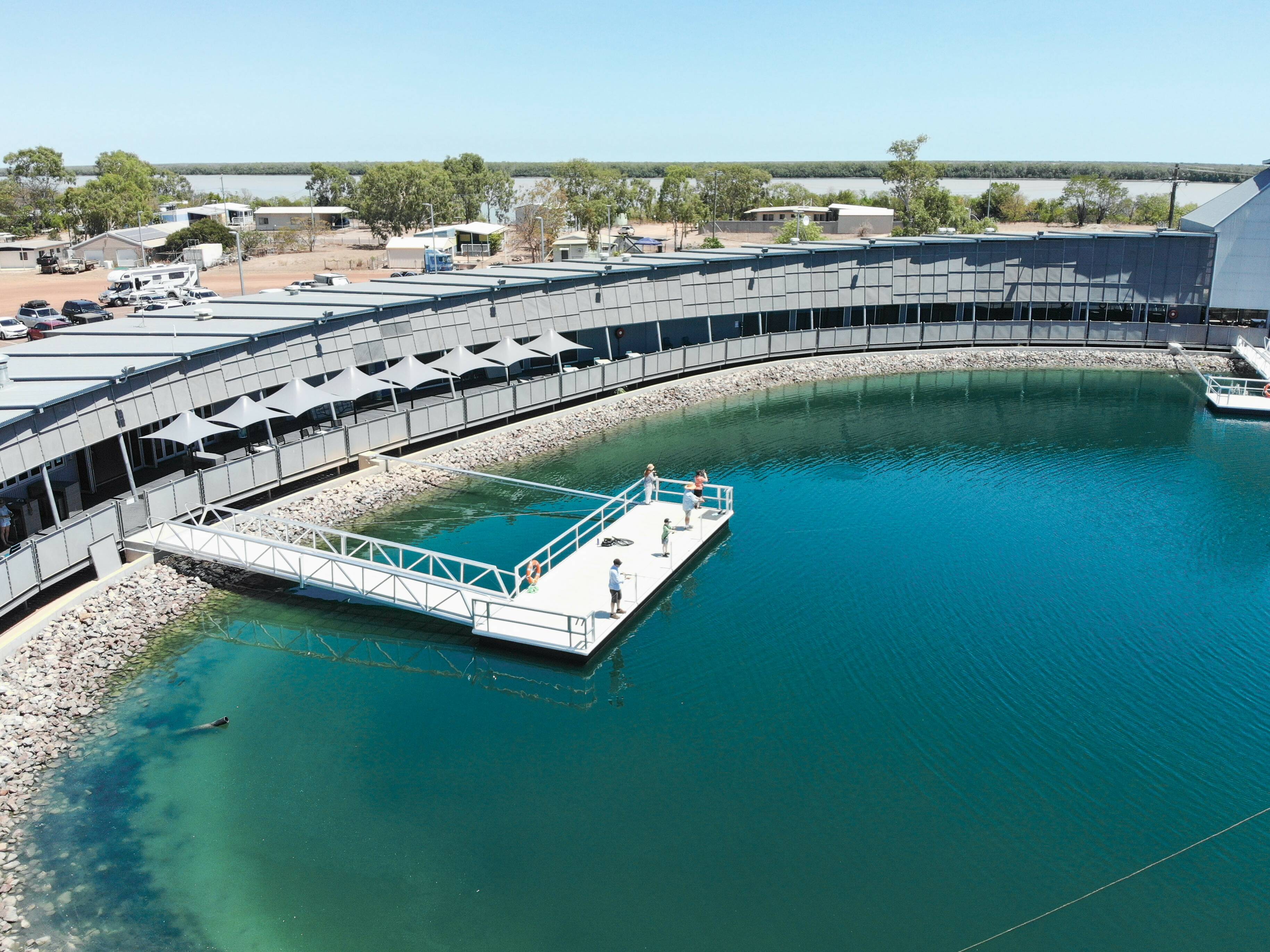 A photo from the Barramundi Discovery Centre, showcasing the breeding tanks and educational displays about barramundi. 