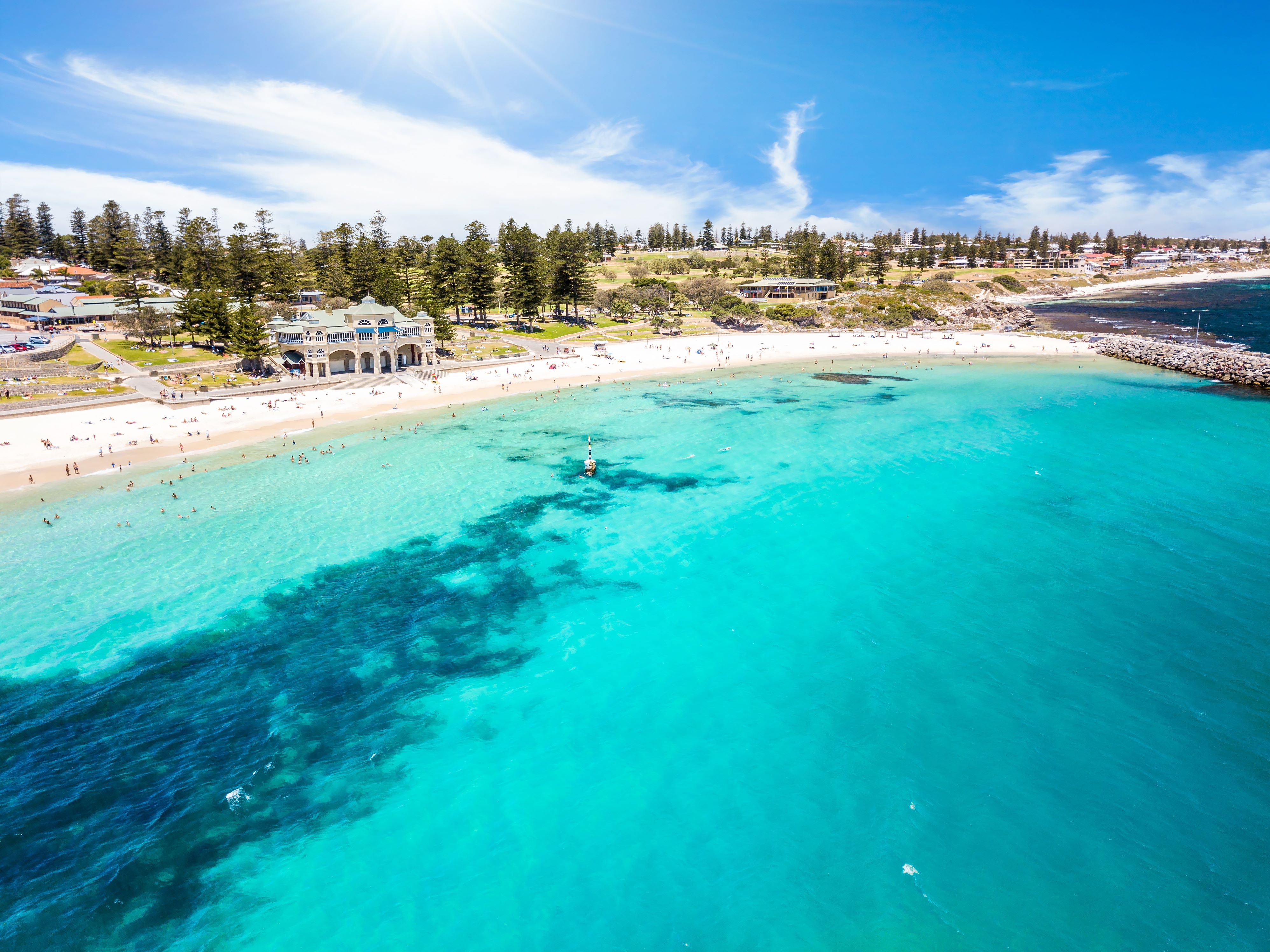 A captivating view from Cottesloe Beach, highlighting golden sands and turquoise waters. 
