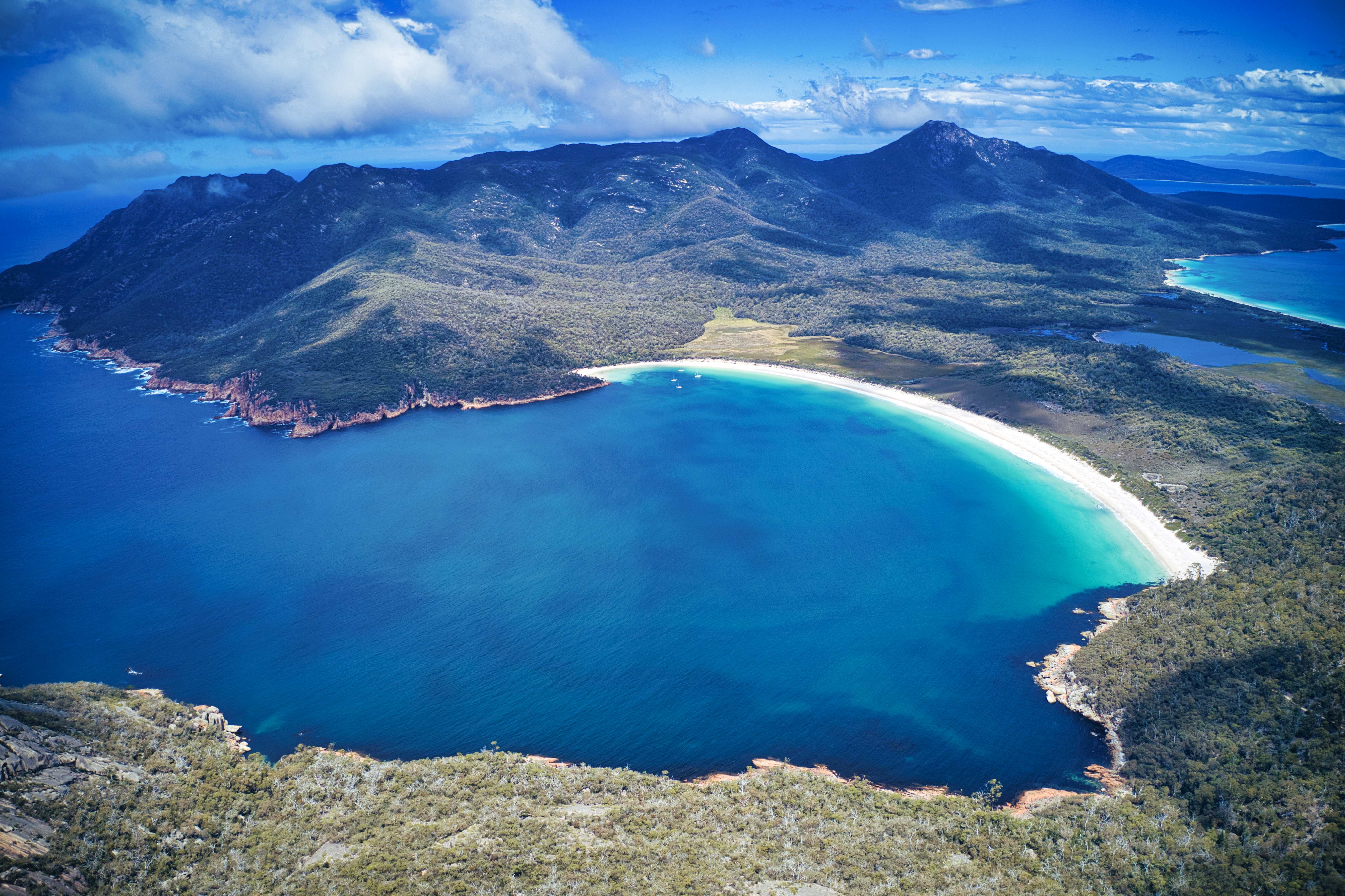 Breathtaking view of Wineglass Bay in Freycinet National Park. 