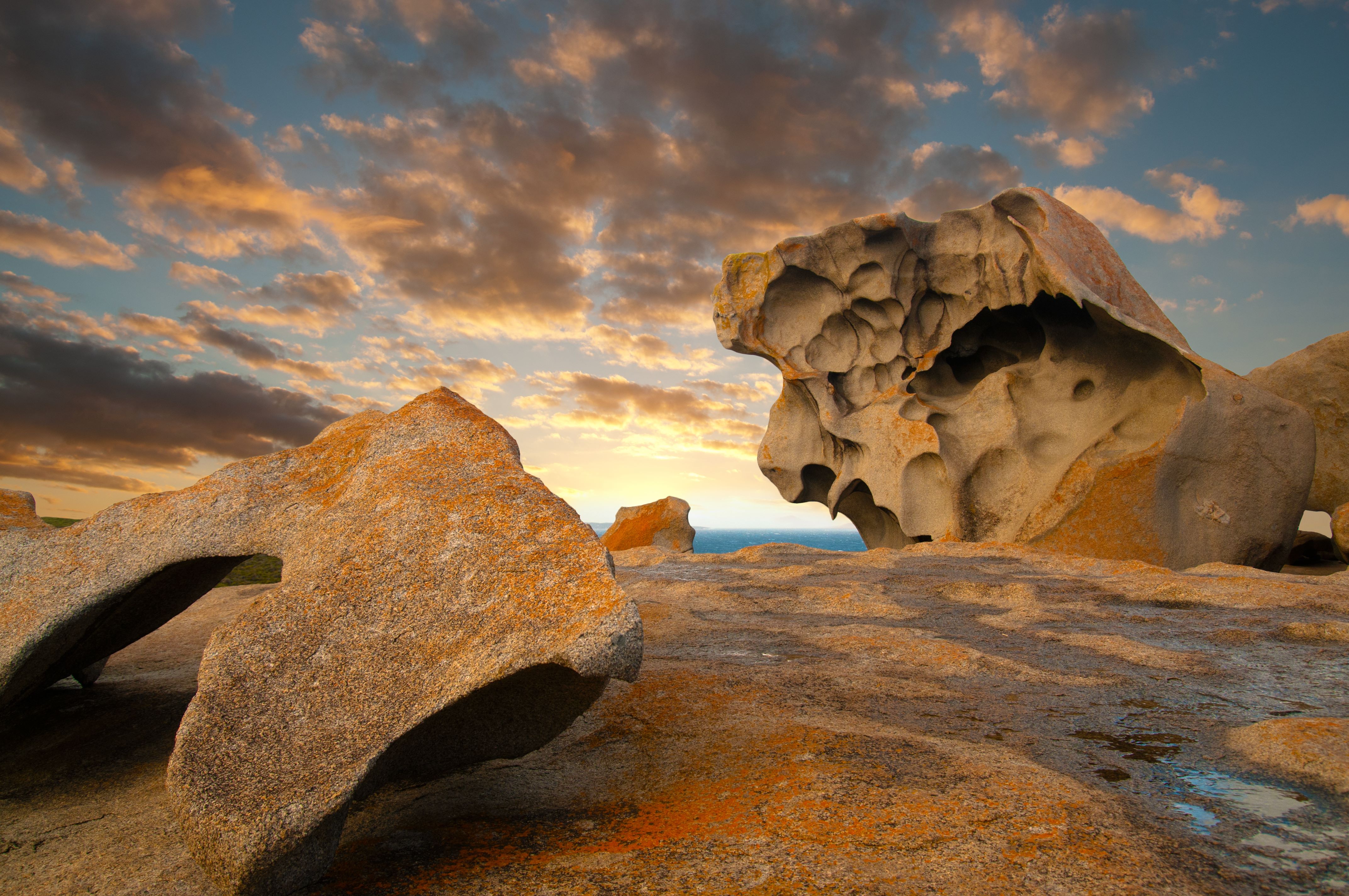 Remarkable Rocks standing tall against a backdrop of azure sea and blue skies.