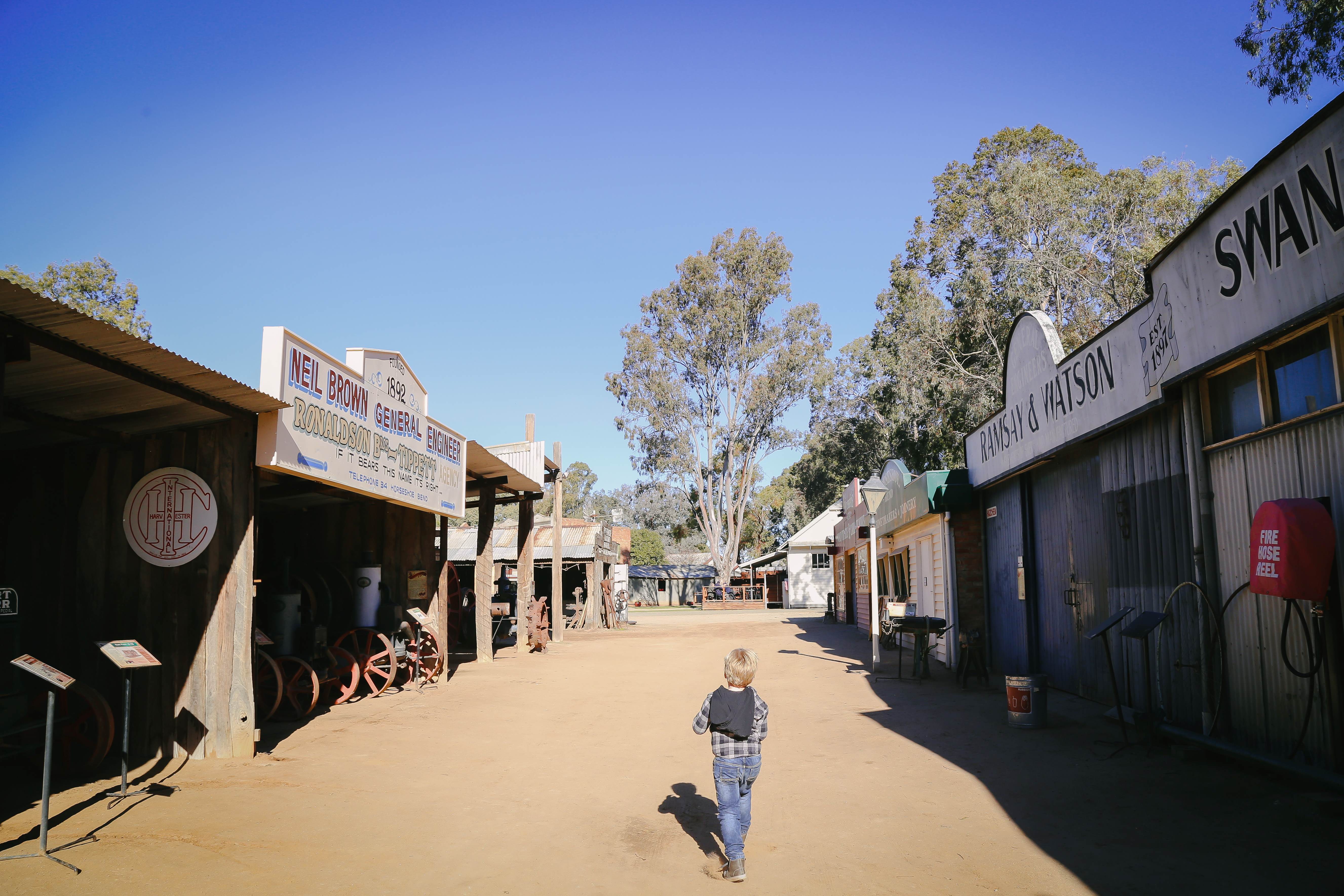 Historic buildings at the Swan Hill Pioneer Settlement.