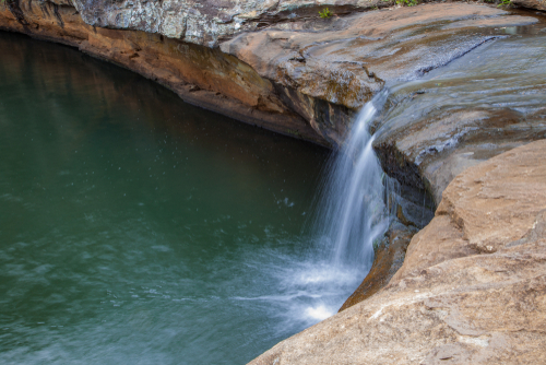 Captured in the warm glow of the afternoon sun, the Water Cascade at the Rock Pool in Campbelltown is a picturesque scene of natural tranquility. Water cascades over smooth rocks into a crystal-clear pool, surrounded by verdant foliage, offering a serene escape in the heart of the Macarthur region.