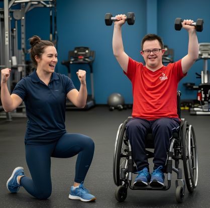 in community exercise physiology physiotherapist supporting client in a gym setting across south australia