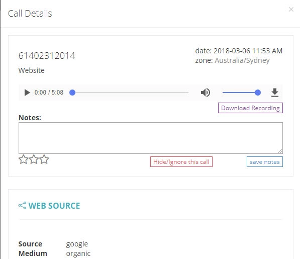 Recording of Website Phone Calls