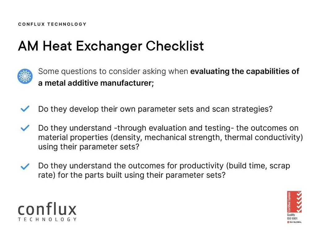 Conflux Technology pushes the boundaries of what's possible on metal AM machines to maximise beneficial outcomes for our customers. How do we do this? By creating custom parameter sets and scan strategies. Let me elaborate...