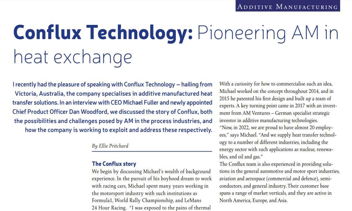 Heat Exchanger world article on Conflux Technology
