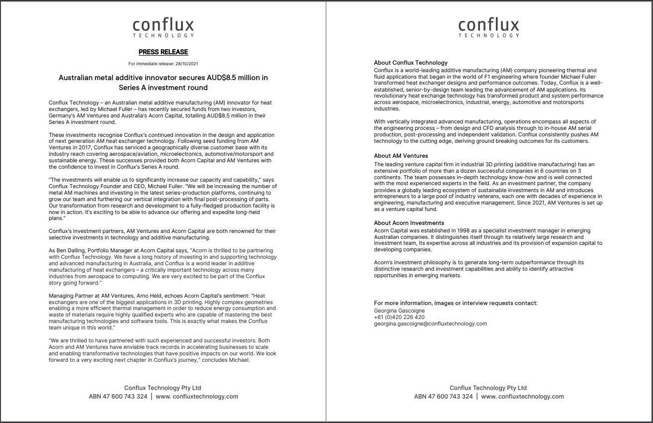 Press Release: Conflux raises AUD $8.5 million from our series A investment round