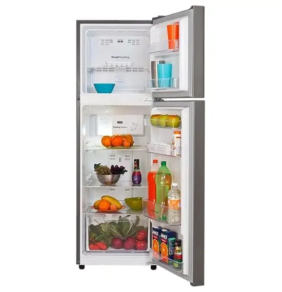 open refrigerator full of food