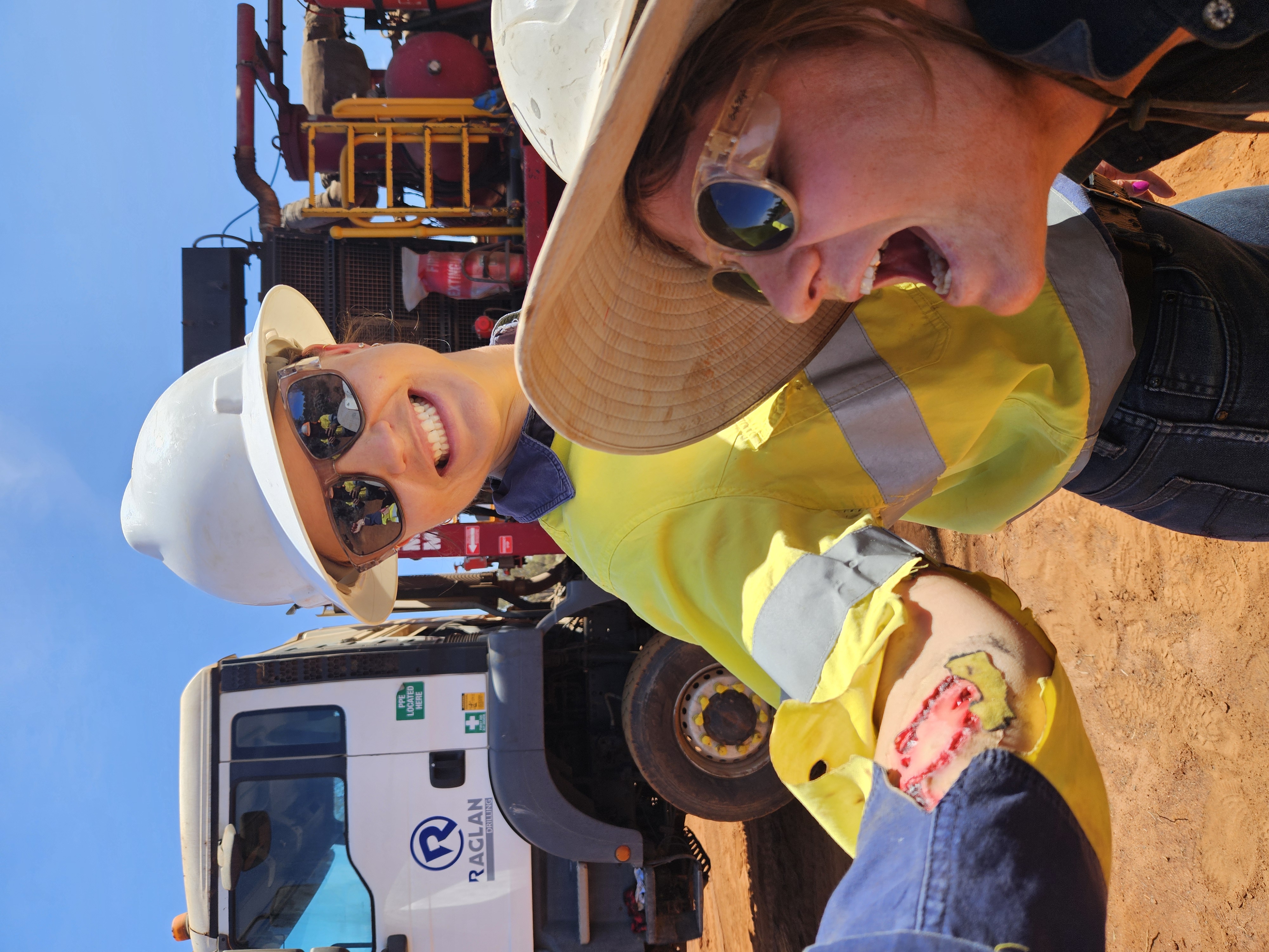 Honor Wilson and Kristel Sarak participating in a safety mock drill