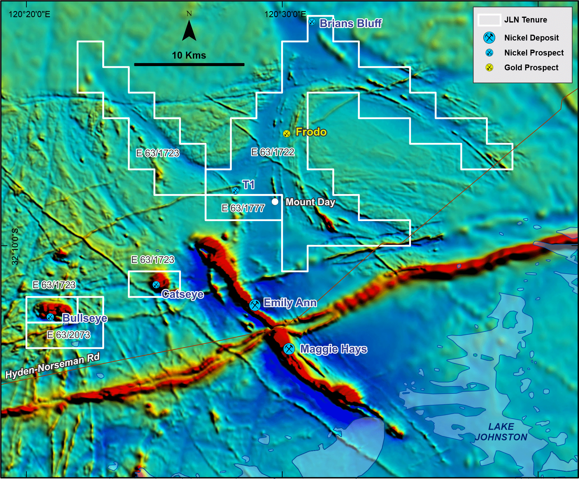 Lake Johnston Project – Tenement Location over Aeromagnetic Image - Click to enlarge