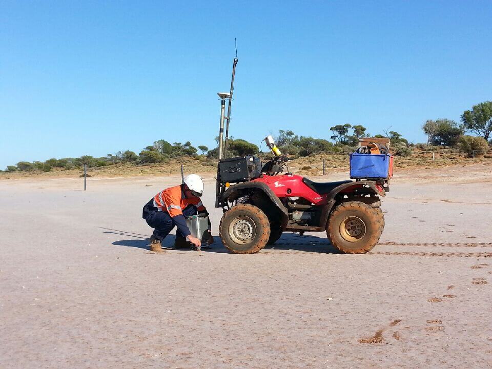 Haines Surveys conducting a gravity survey out on Lake Lefroy