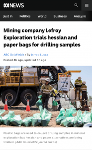 Lefroy Exploration trials hessian and paper bags for drilling samples
