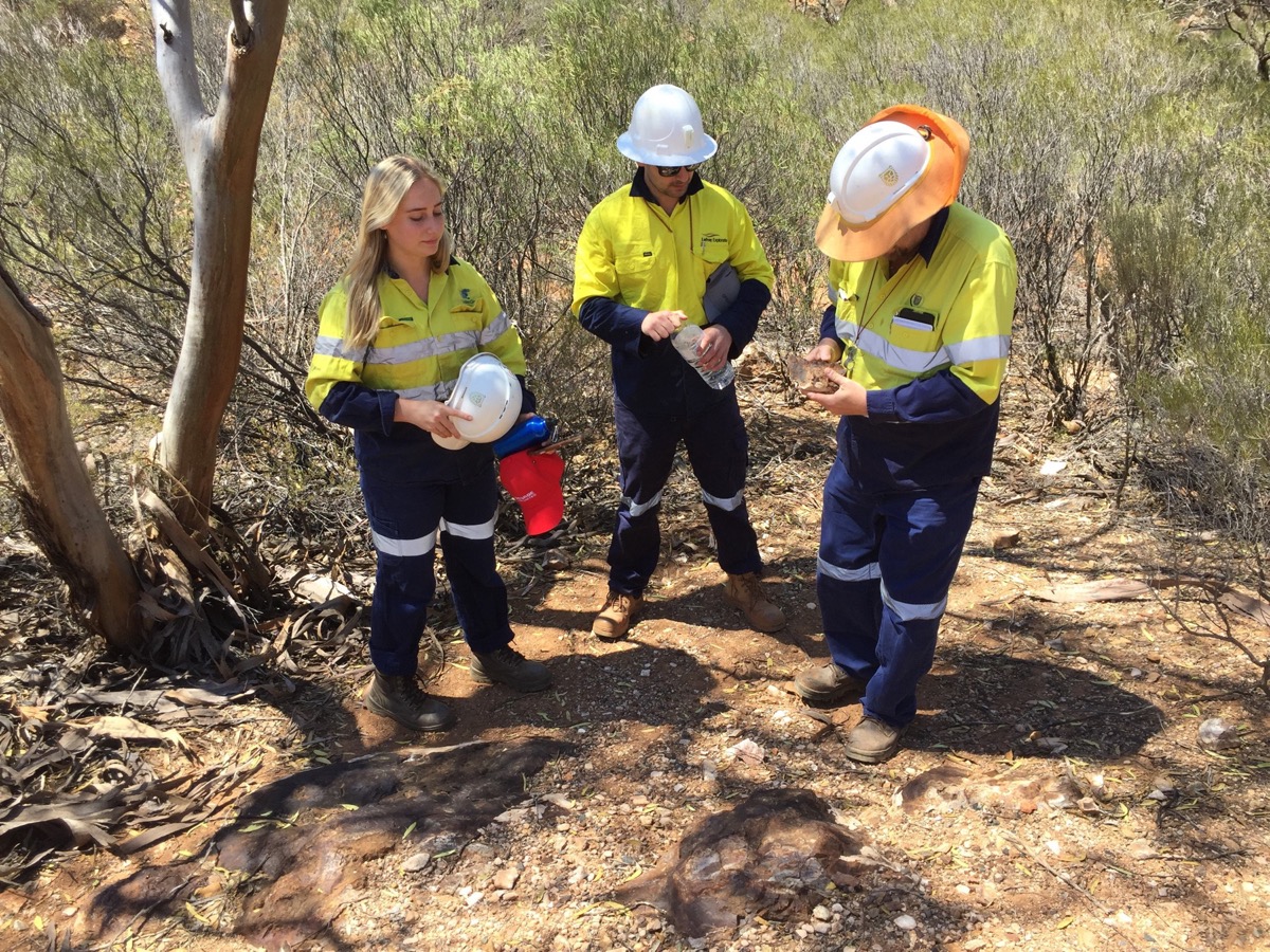 The exploration team observing the Red Hill nickel gossan that led to the 1939 discovery of Lunnon Shoot