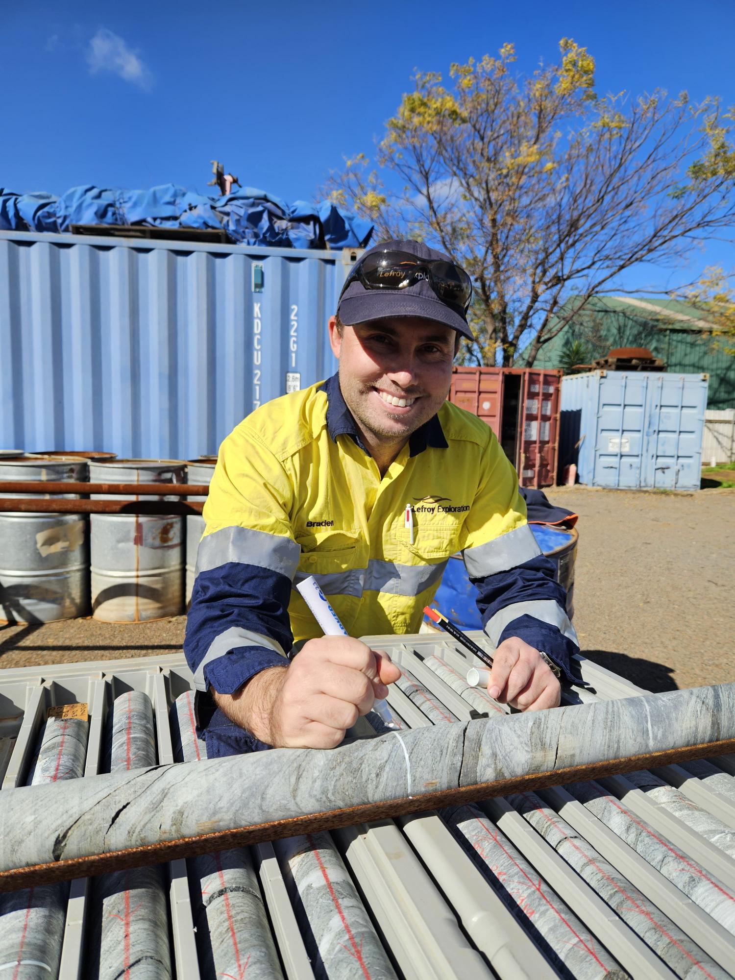 Braden Hill marking drill core