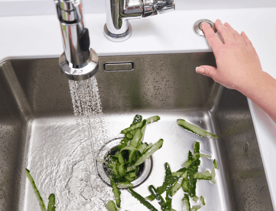 InSinkErator food disposal with food peelings in sink