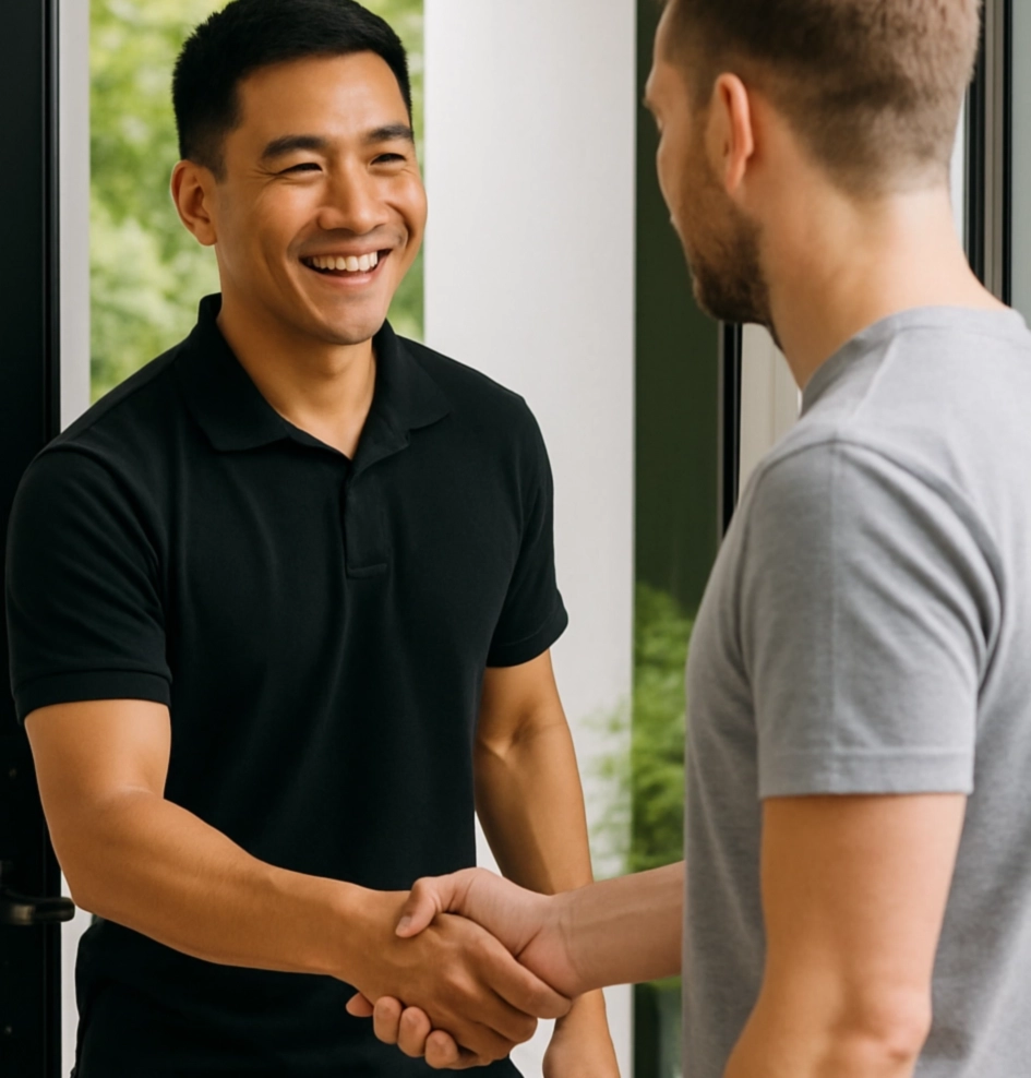plumber shaking hands with customer