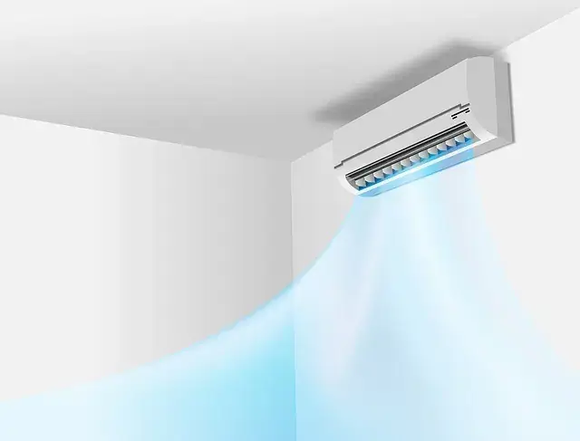 Split system AC with visible air flow