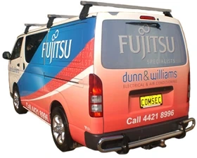 Dunn and Williams branded van with Fujitsu authorised specialists also printed on van