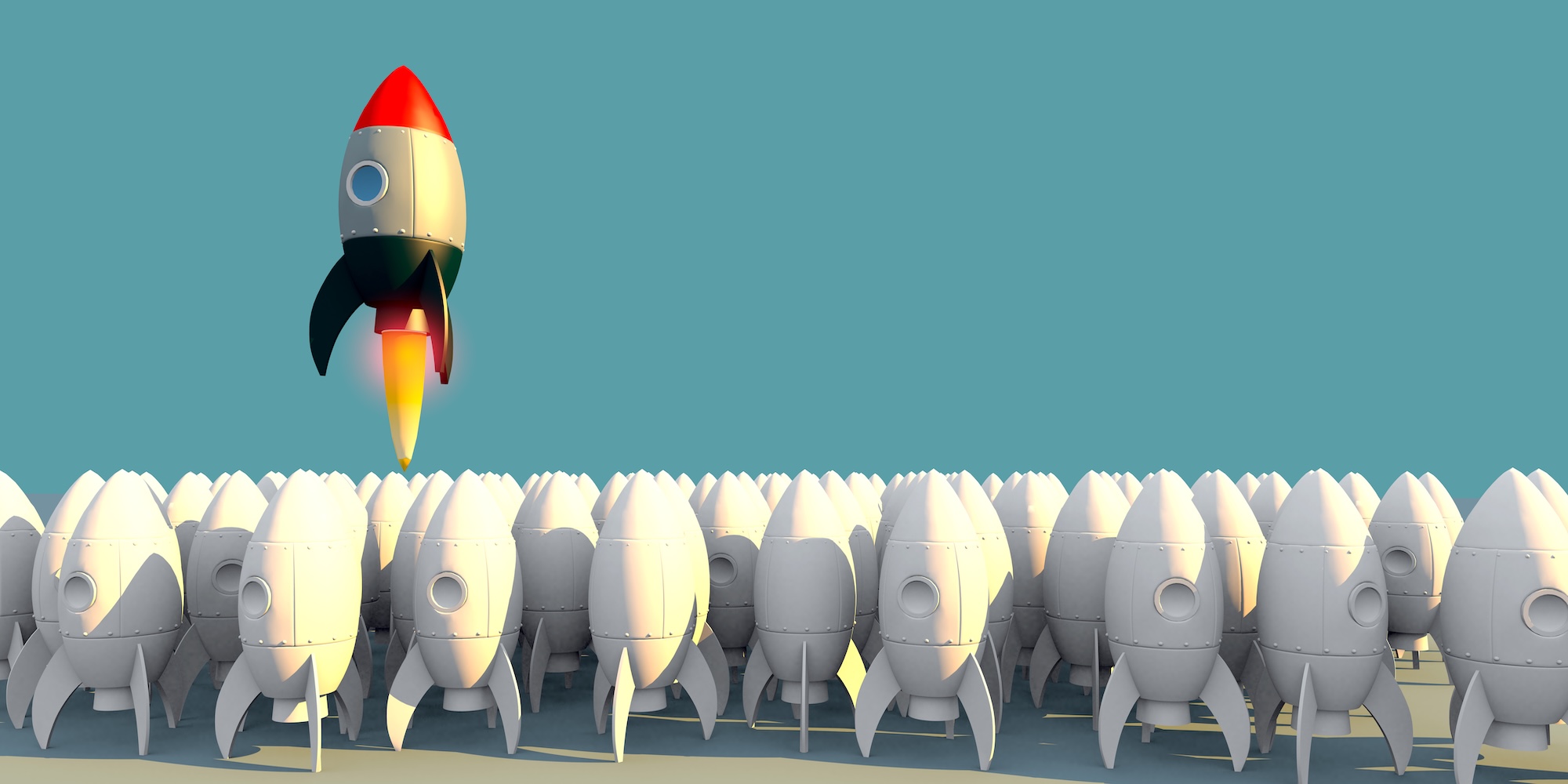 Rocket taking off representing new ideas and innovation
