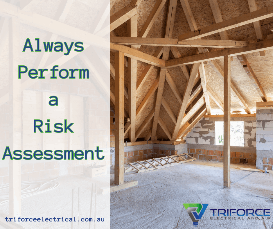 loft renovation in progress with banner titled: Always perform a risk assessment